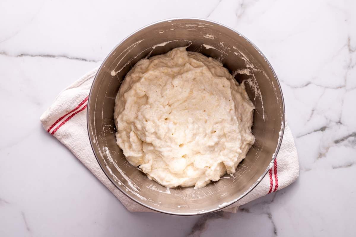 protein bread ingredients in a mixing bowl.