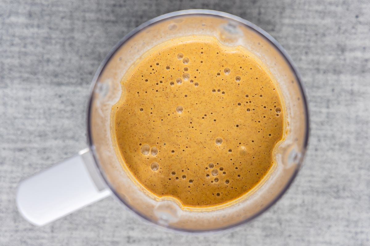 blended pancake mixture in a blender.