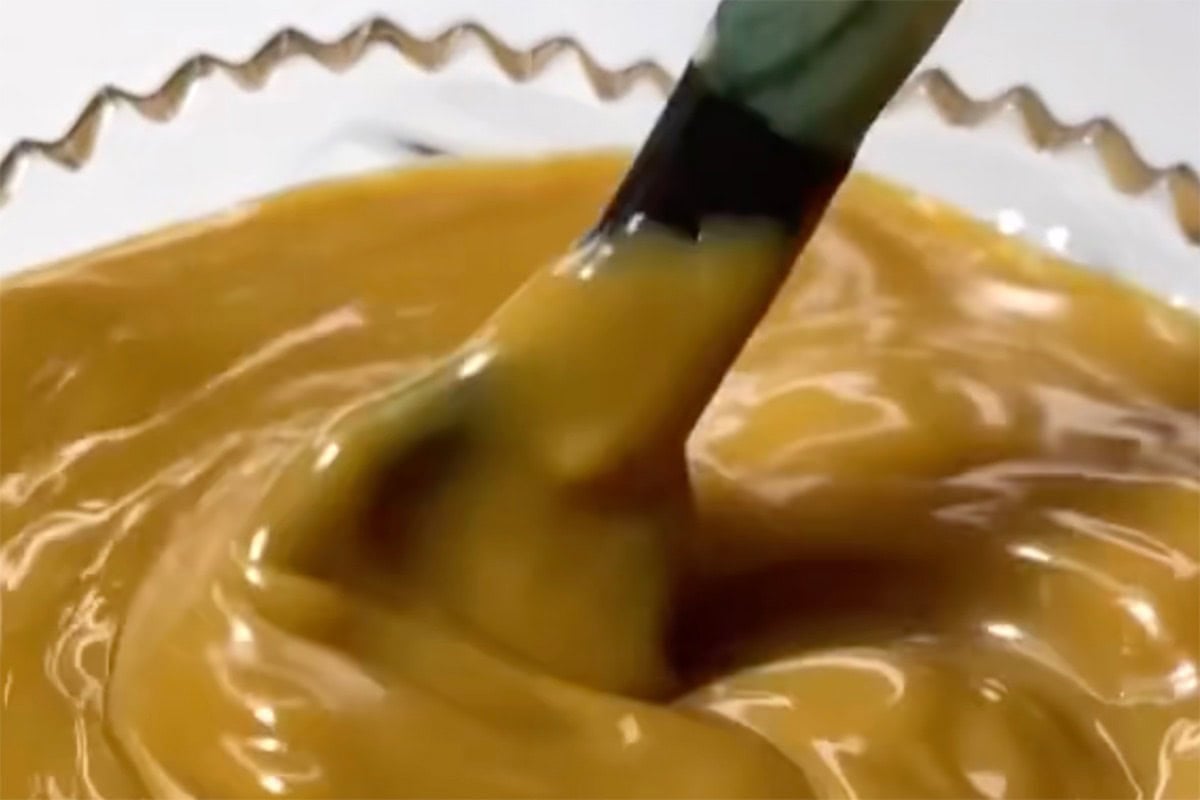 mixing vegan caramel.