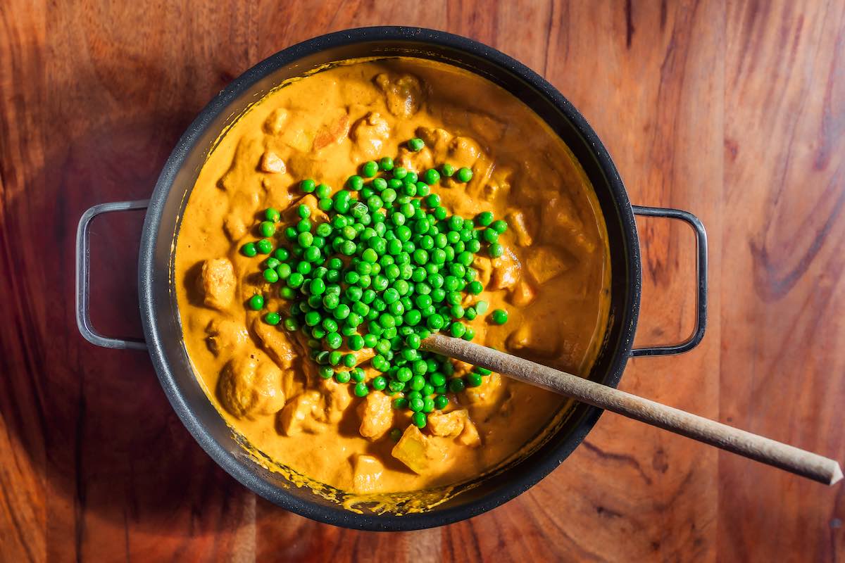 frozen peas added to veggie korma.