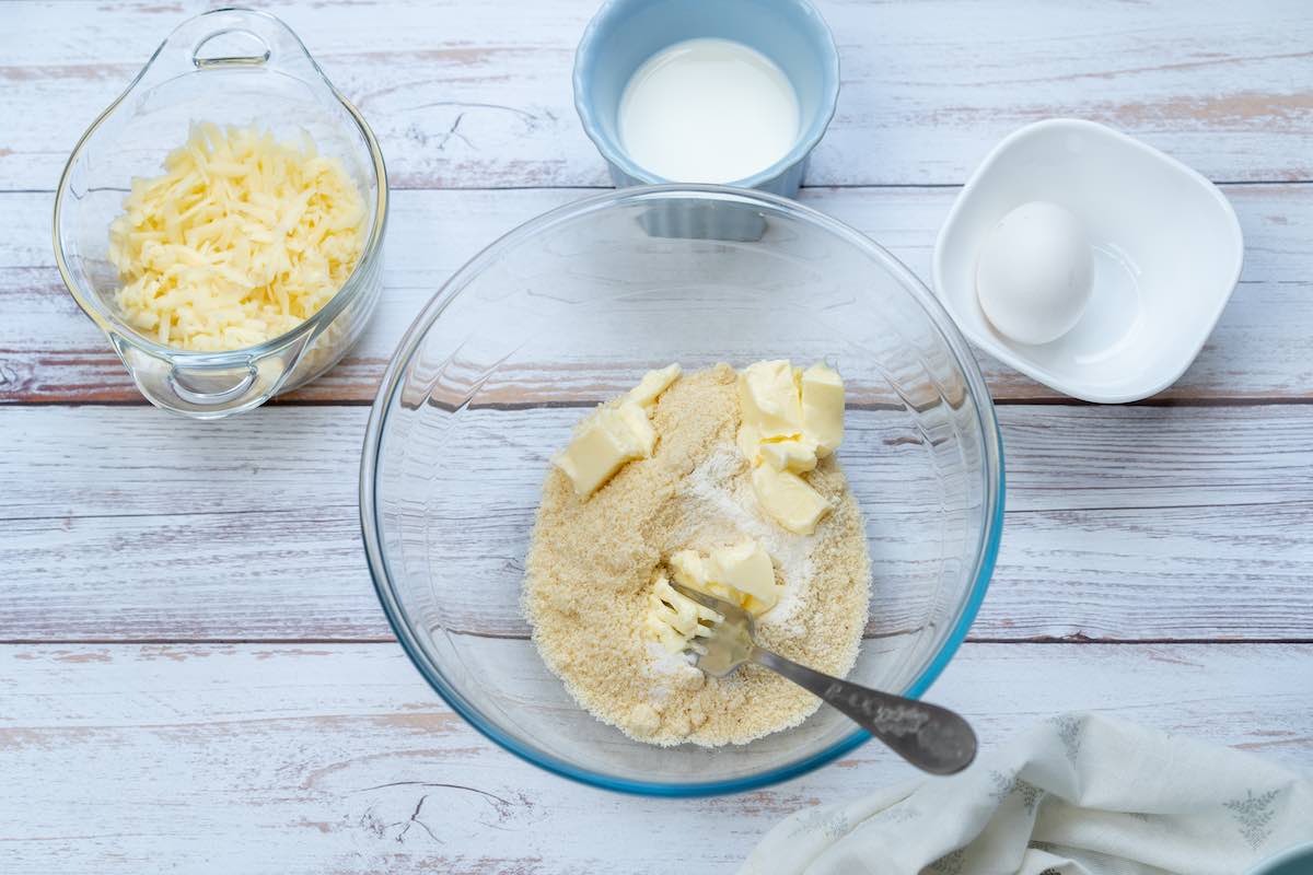 almond flour, butter, and salt in a bowl.