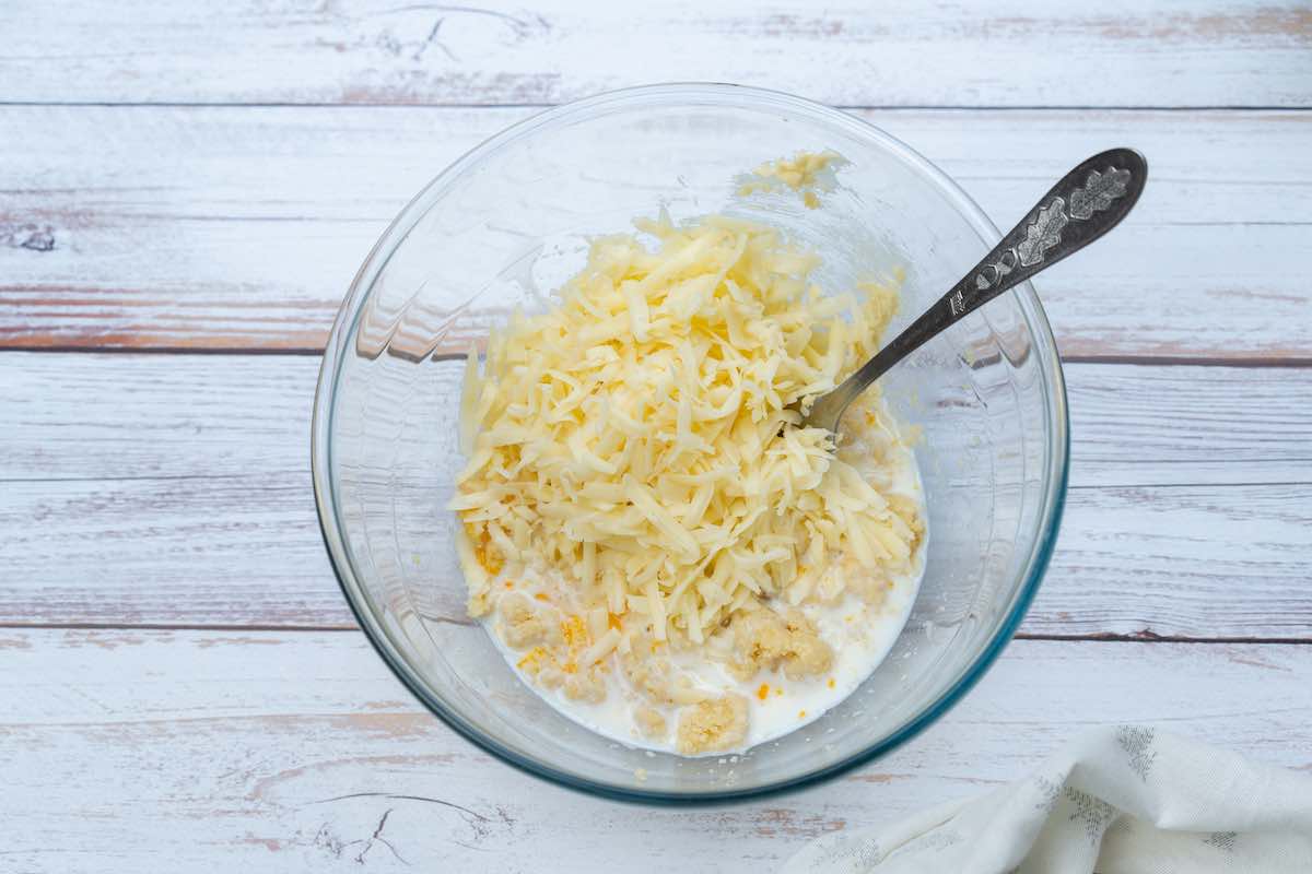 shredded cheese and milk added to biscuit dough.