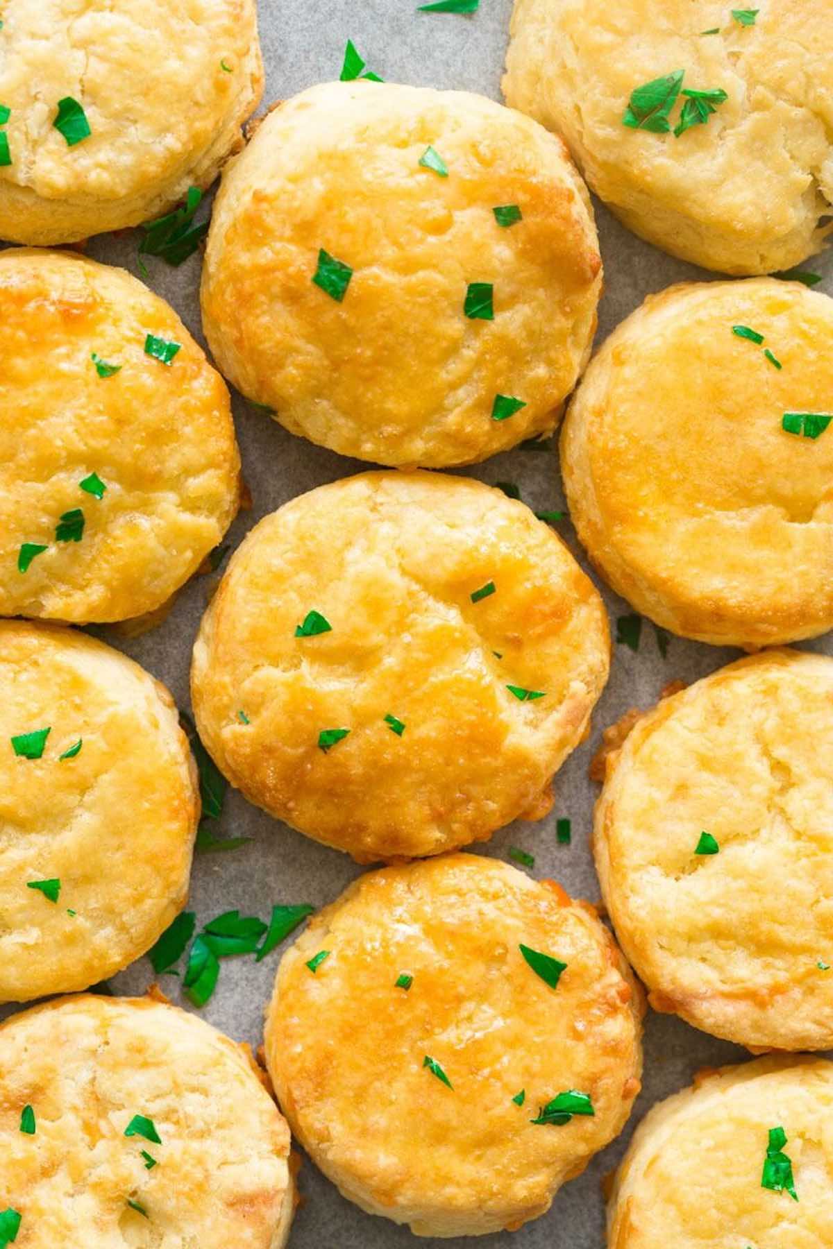 low carb biscuits with chopped herbs on top.