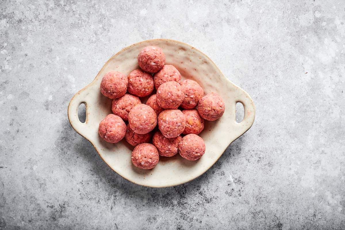 frozen meatballs on a plate.