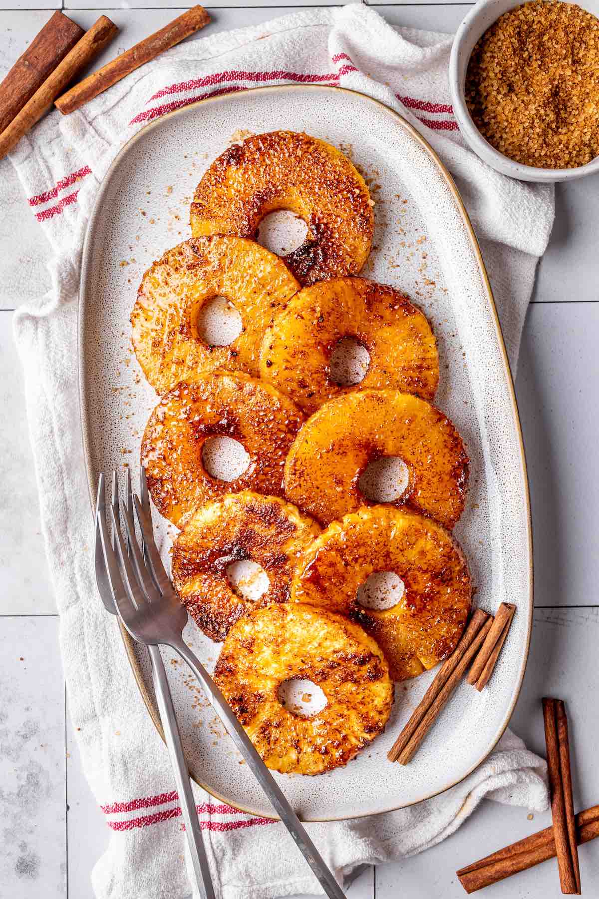air fried pineapple on a serving dish.