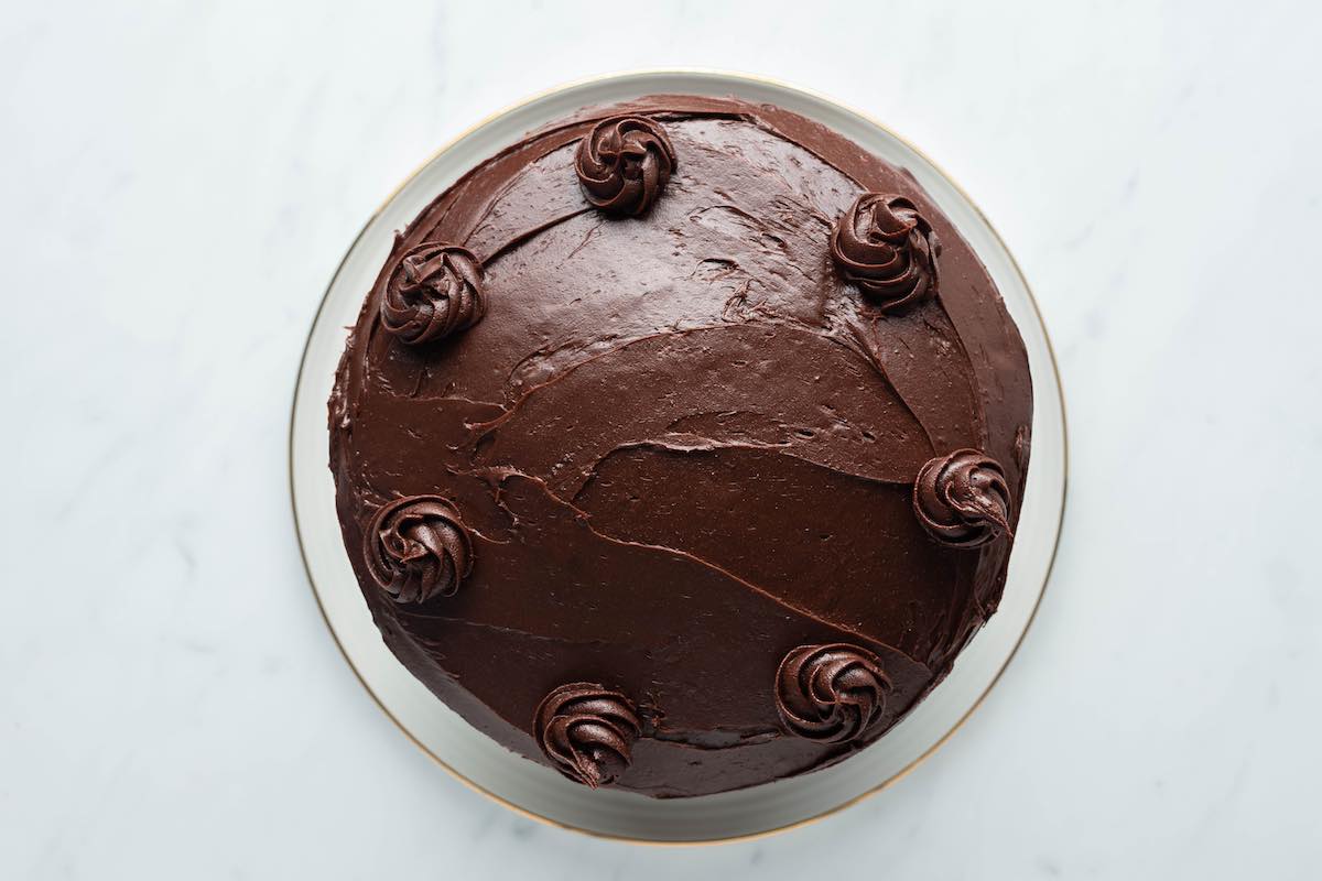 frosted almond flour chocolate cake.