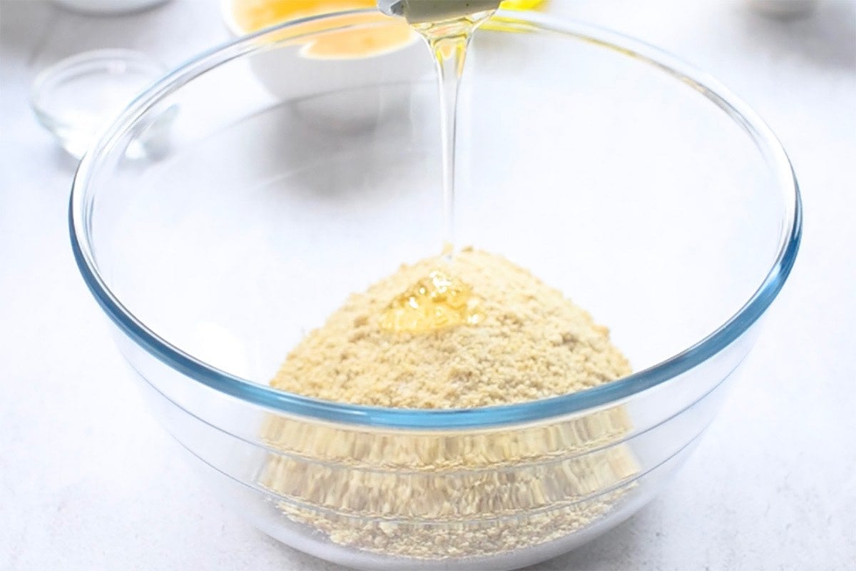 almond flour and baking powder in mixing bowl.