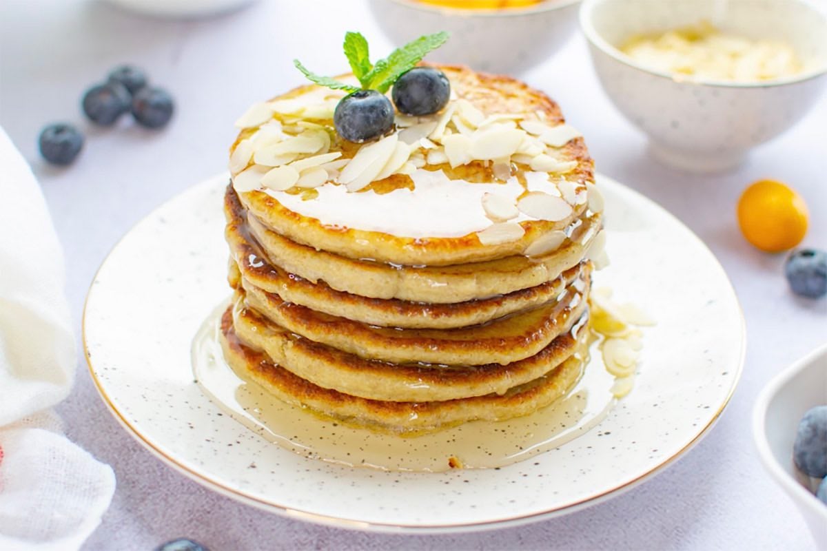 stack of almond flour pancakes.