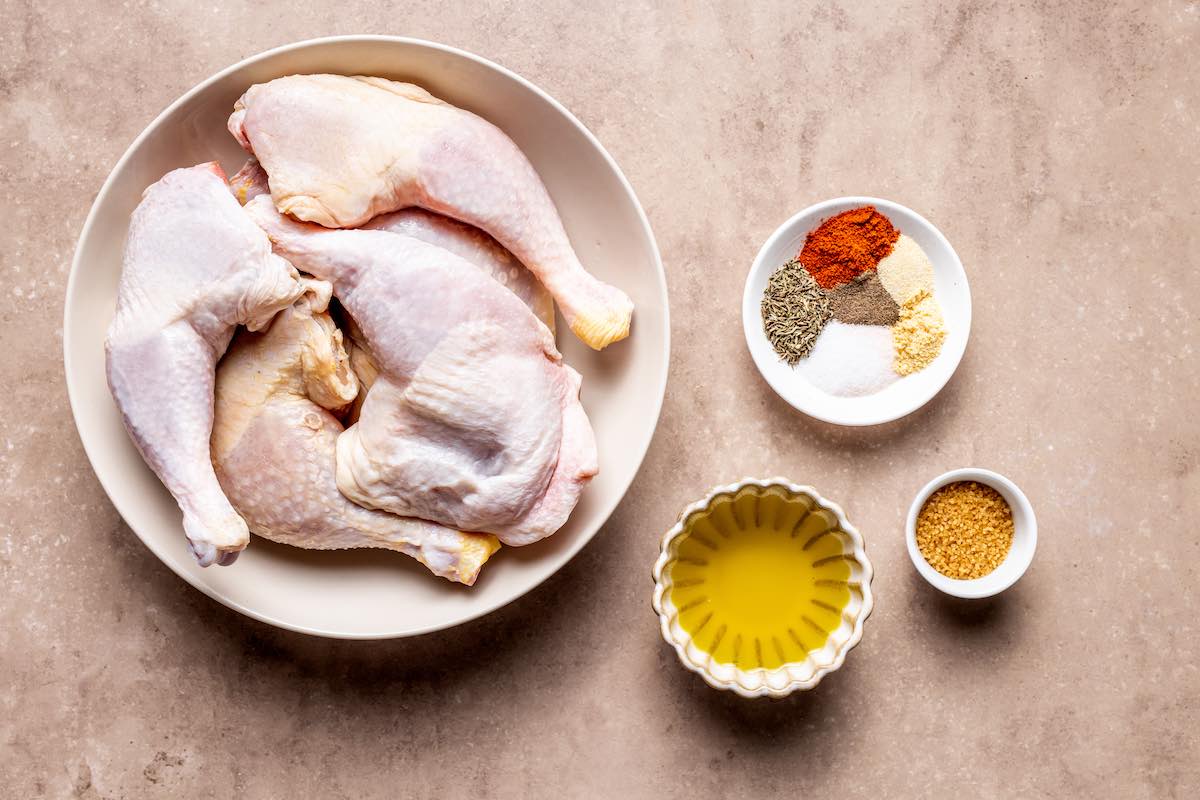 ingredients for baked chicken leg quarters.