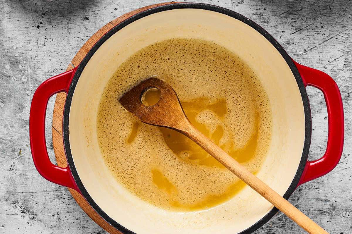 broth simmering in saucepan.