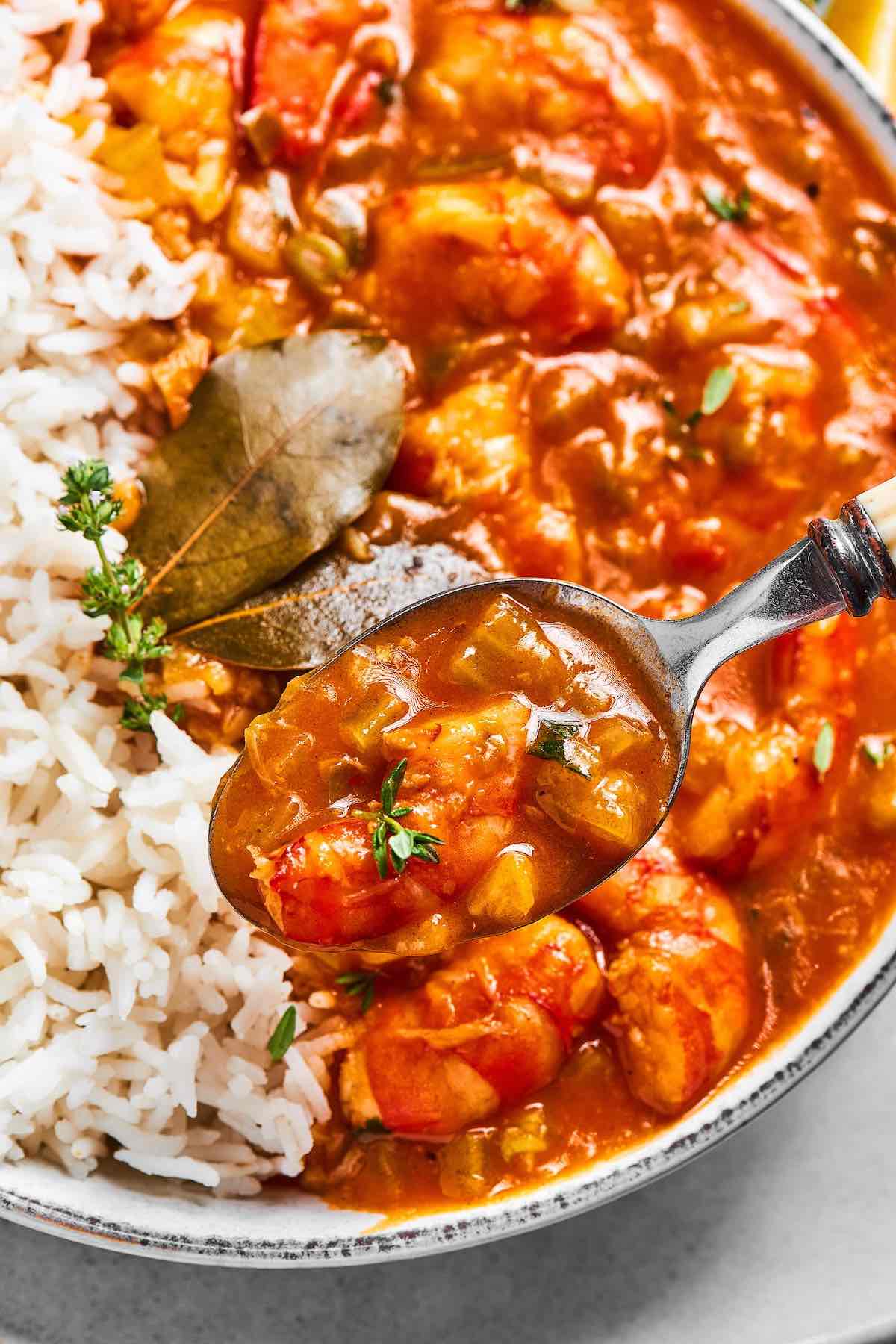 crawfish etouffee with rice.
