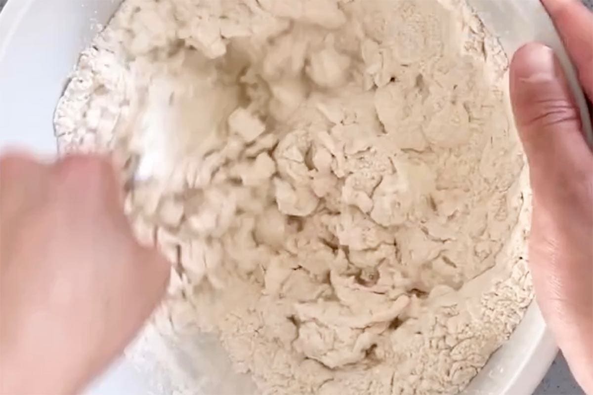 flour and Greek yogurt in a bowl.