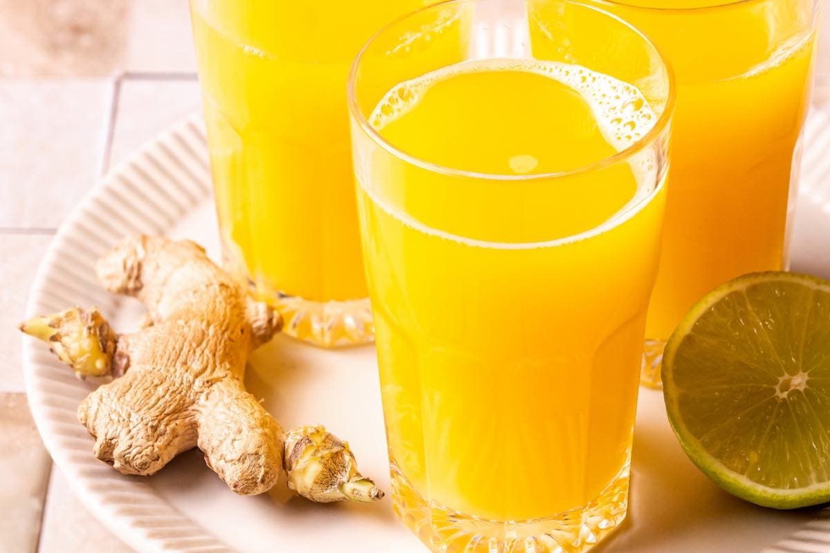 mini glasses of ginger shots.