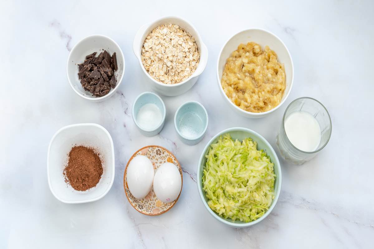 ingredients for healthy chocolate zucchini bread.