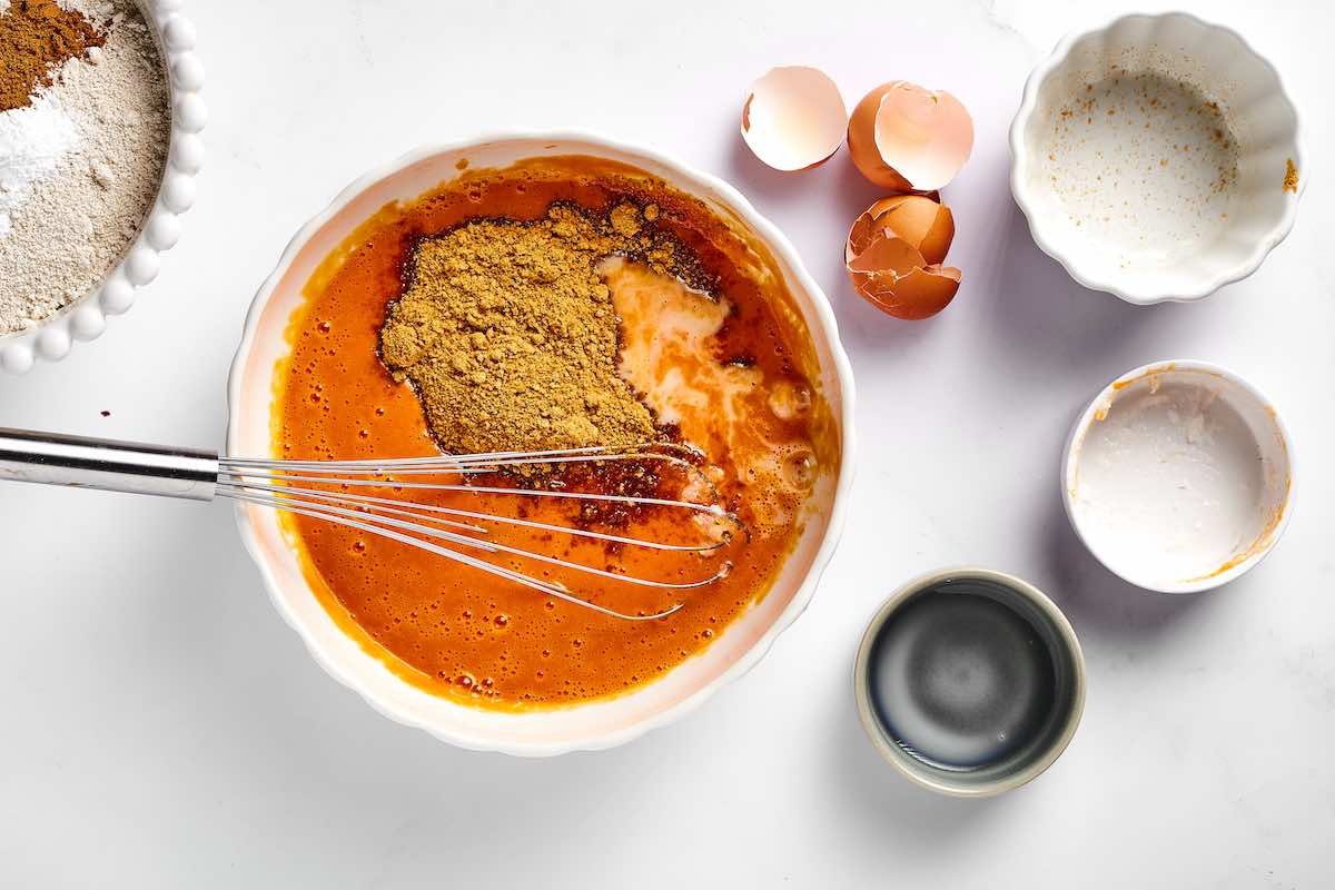wet ingredients in mixing bowl.