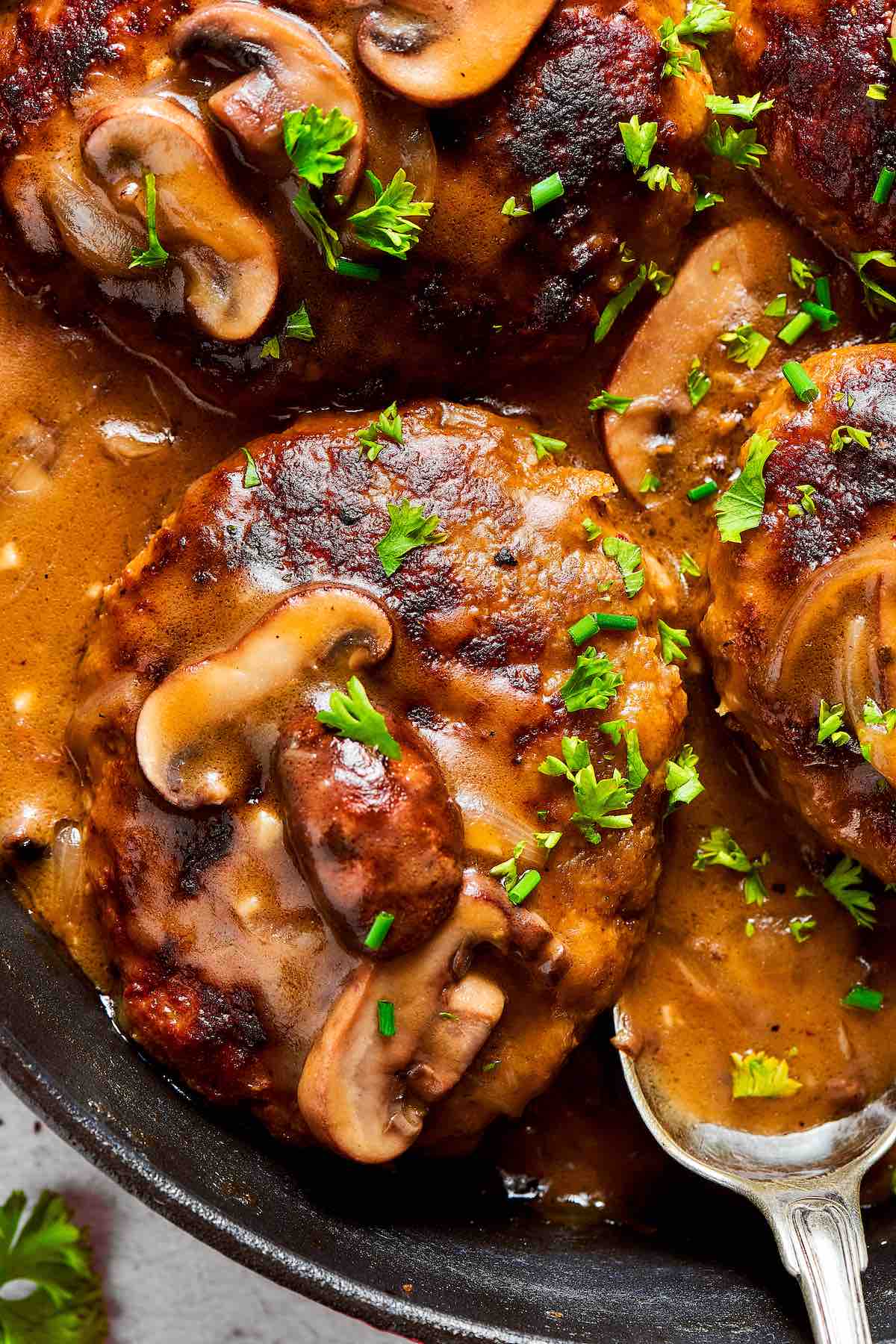 homemade salisbury steak with mushroom gravy.
