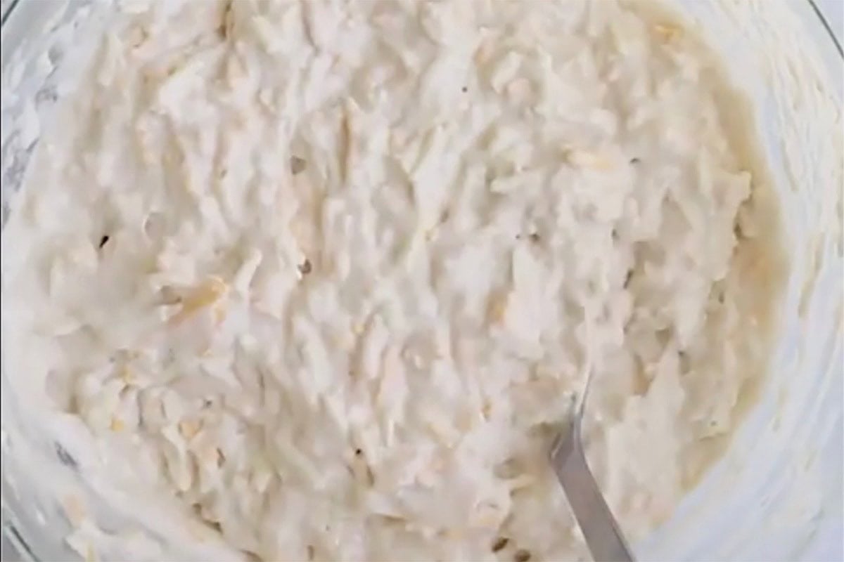 biscuit dough in mixing bowl.
