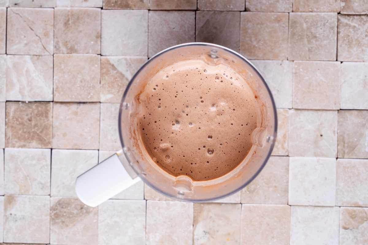 blended chocolate protein shake.