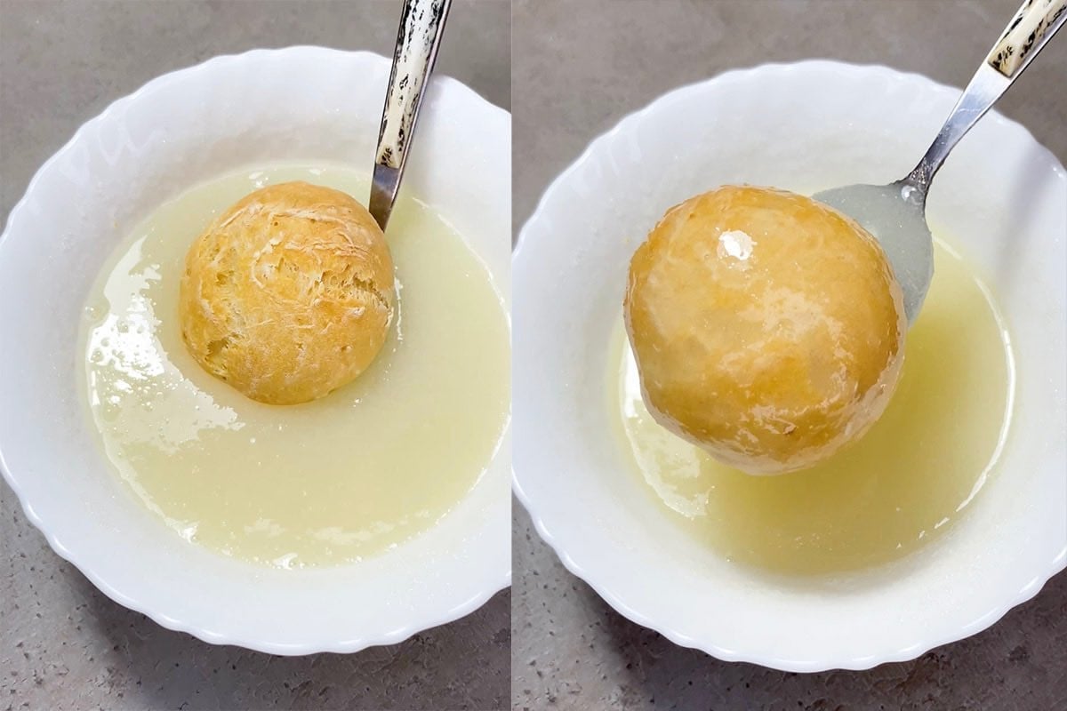 balls of dough dipped in a glaze.