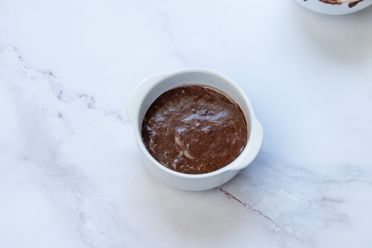 assembled mug cake ready to cook.
