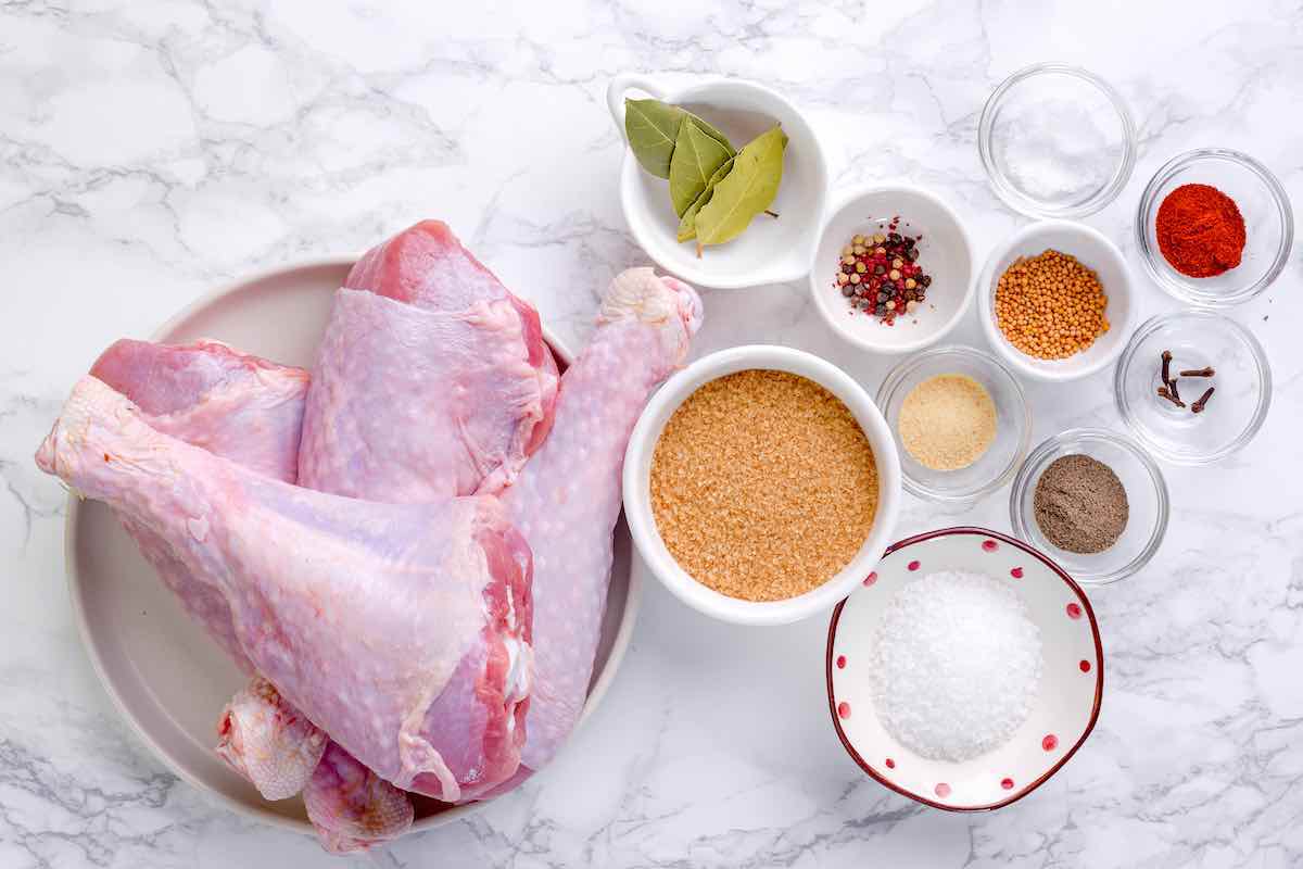 ingredients to make smoked turkey legs.