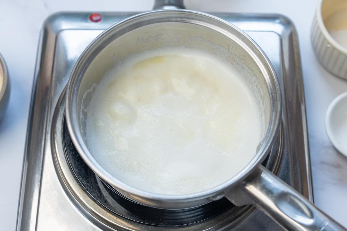 melted butter and cream in saucepan.