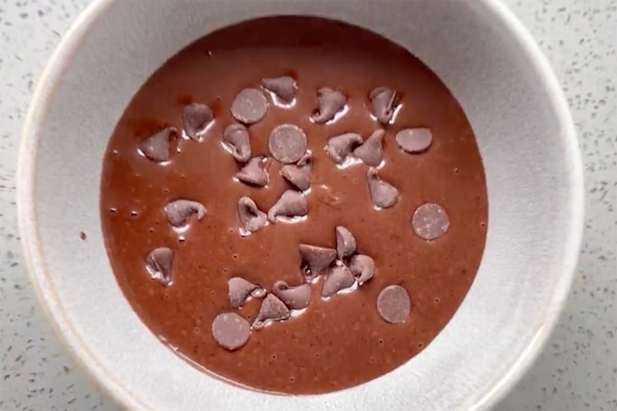 protein mug cake mixture in mug.