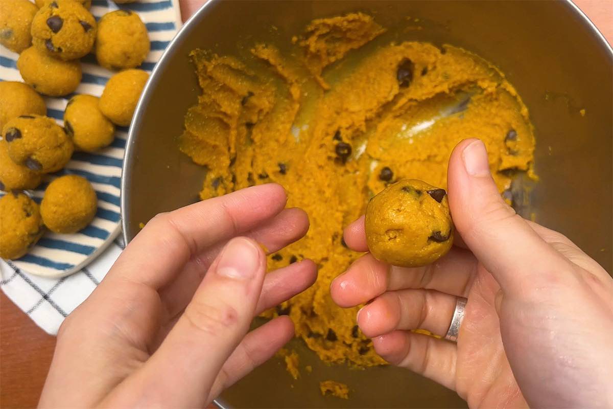 rolling mixture into balls.