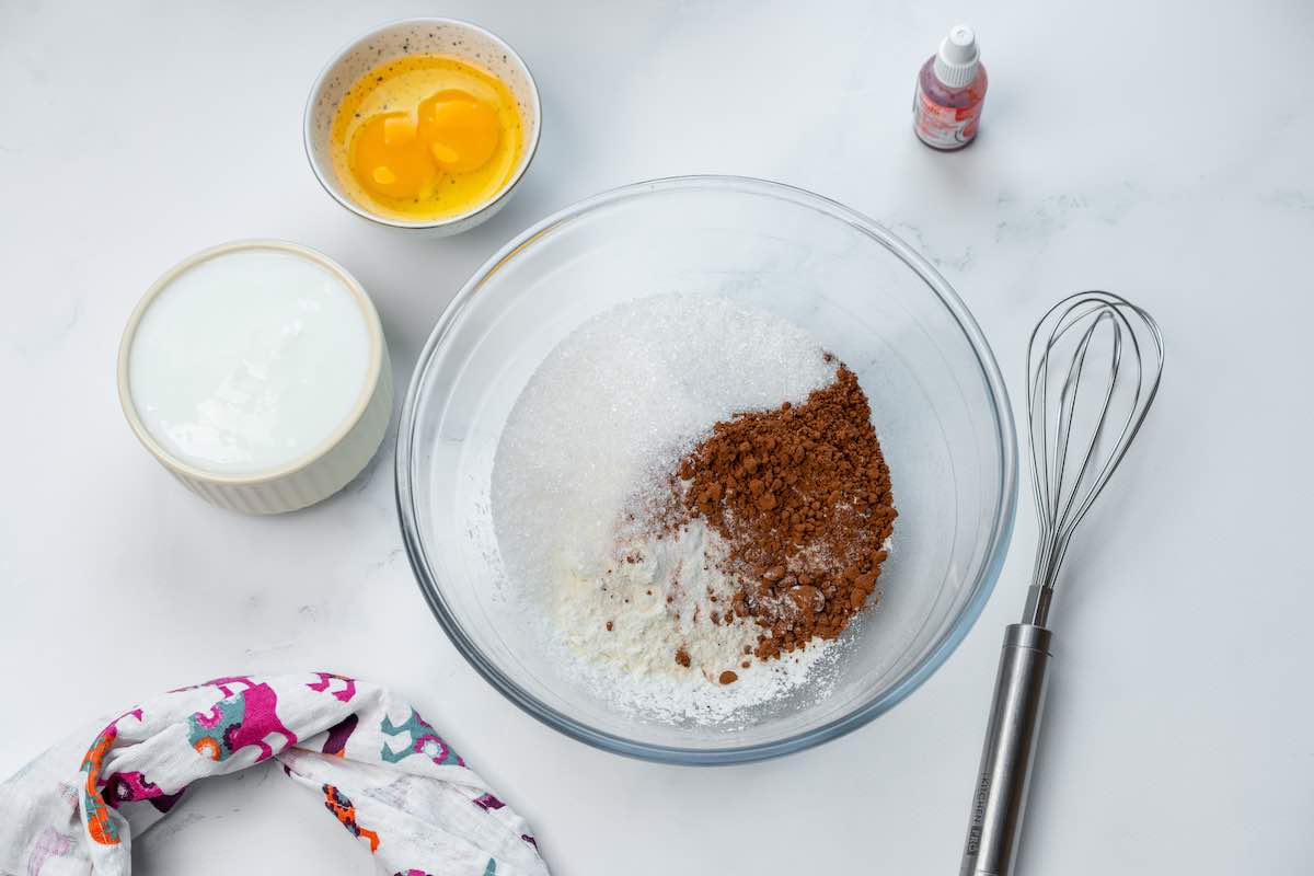 dry ingredients in a mixing bowl.