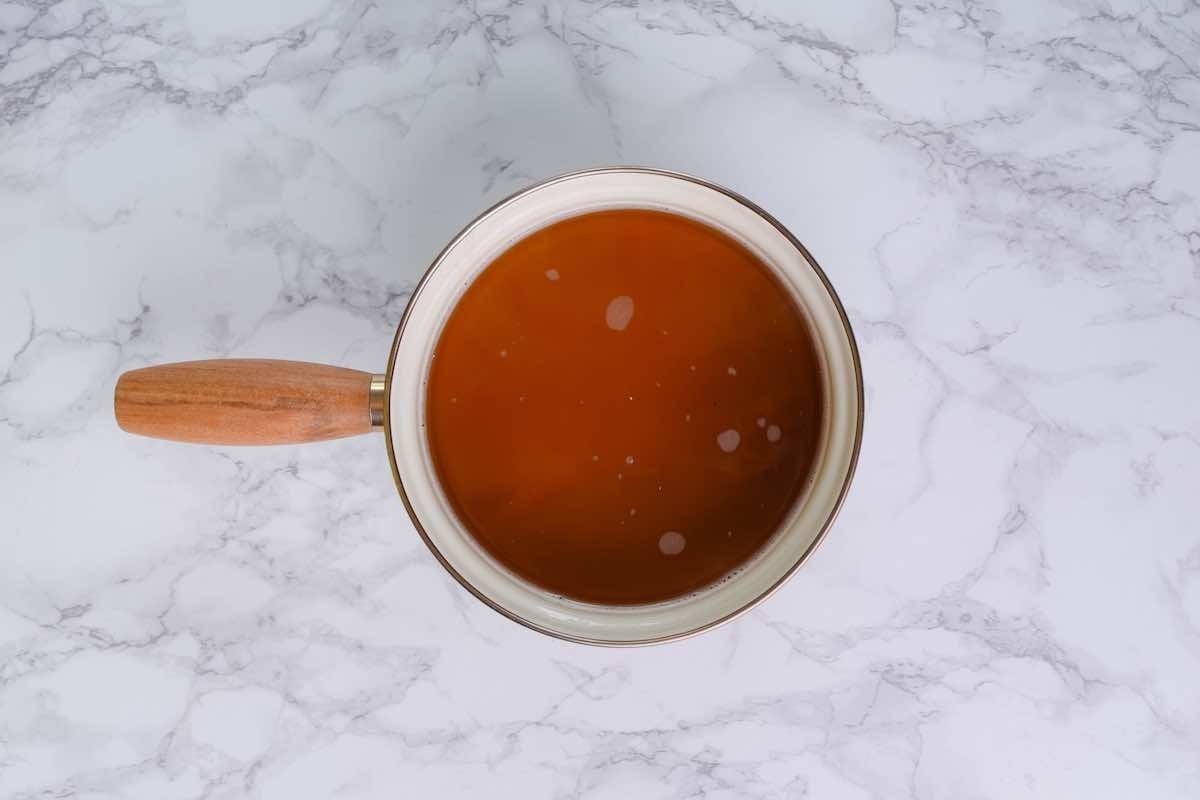 brining liquid simmering in a pot.