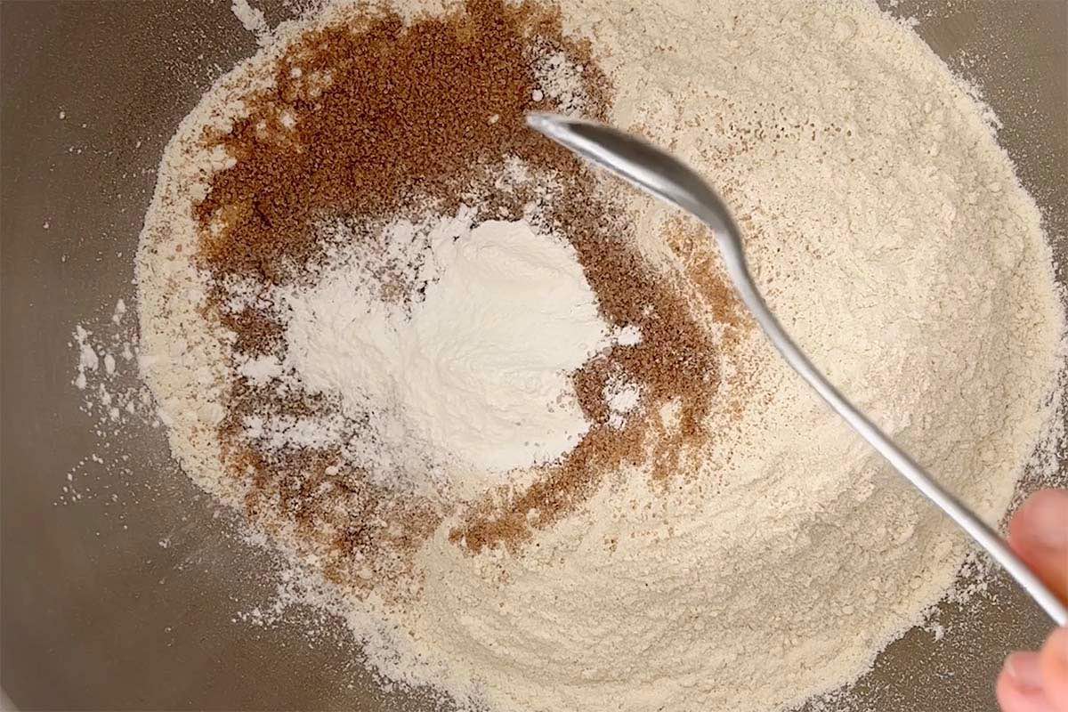dry ingredients in a mixing bowl.