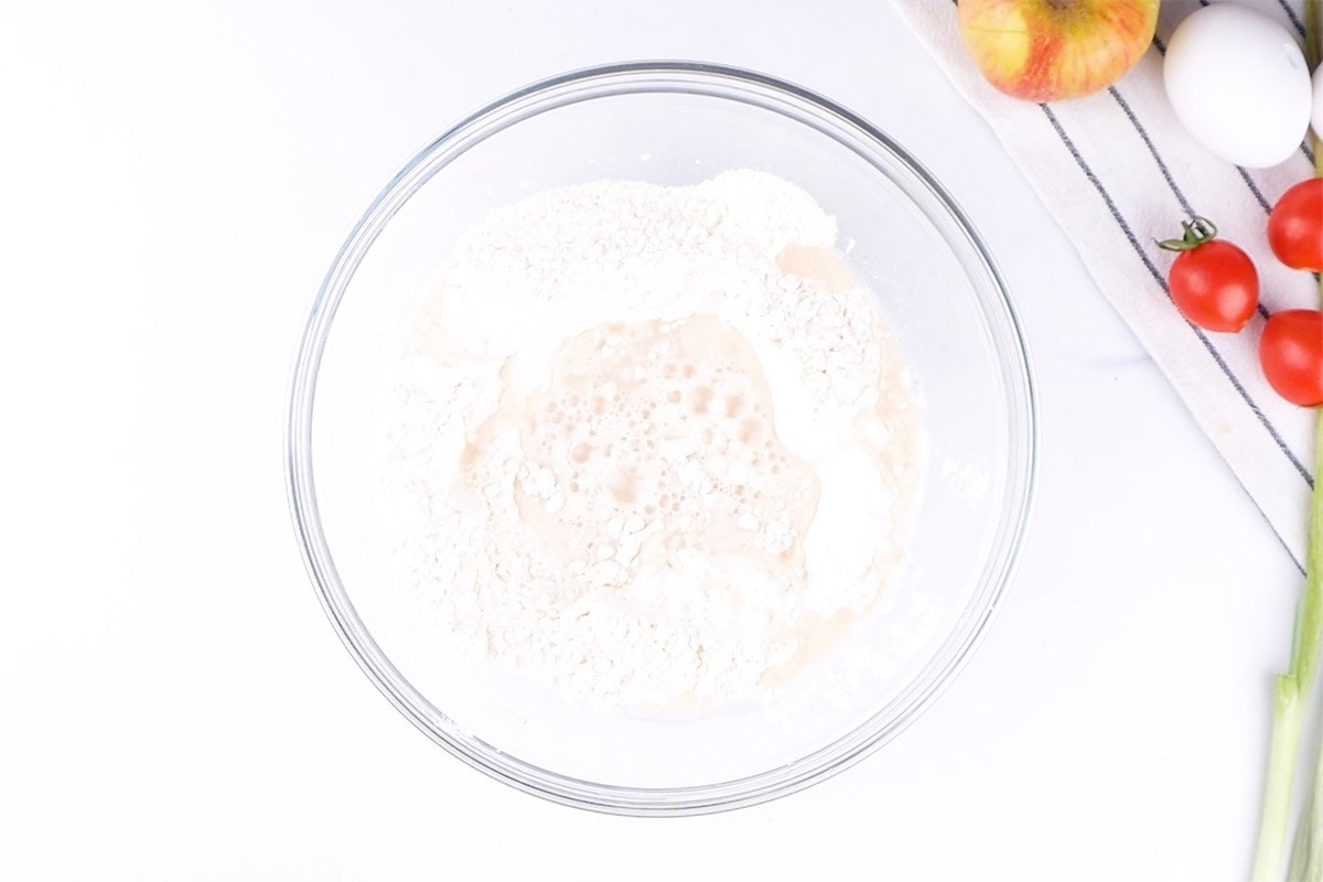 yeast and water in a bowl.