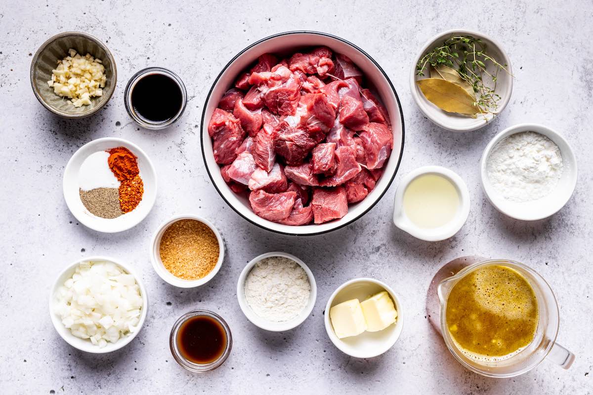 ingredients for beef tips and gravy.