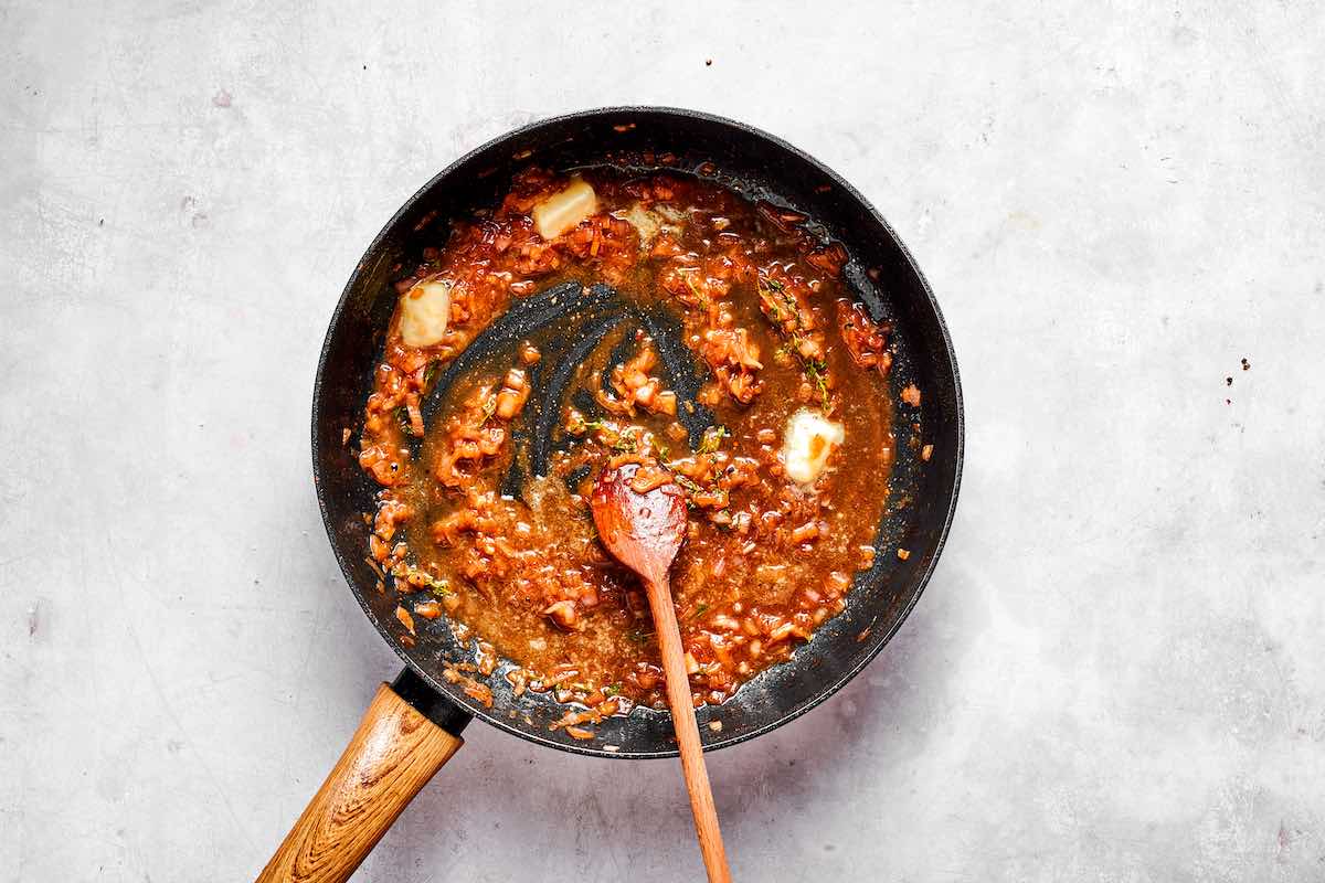 onions, butter, and broth in a skillet.