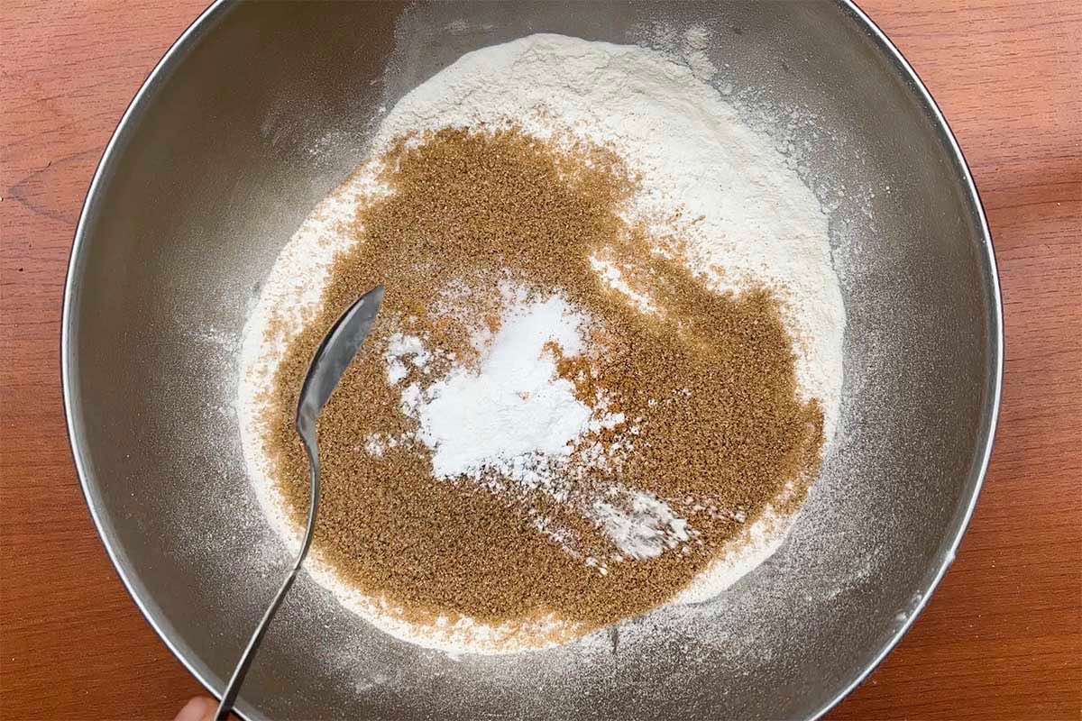 dry ingredients in a mixing bowl.