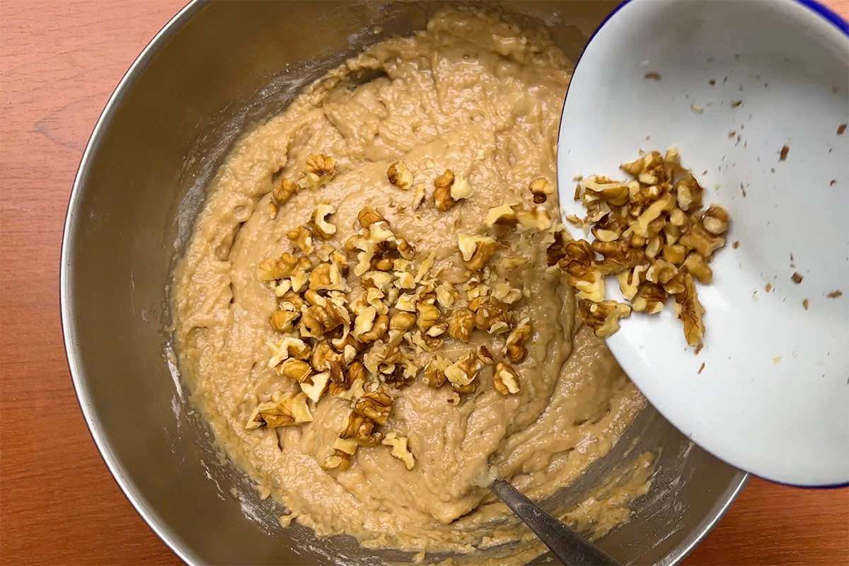 applesauce bread batter with walnuts.