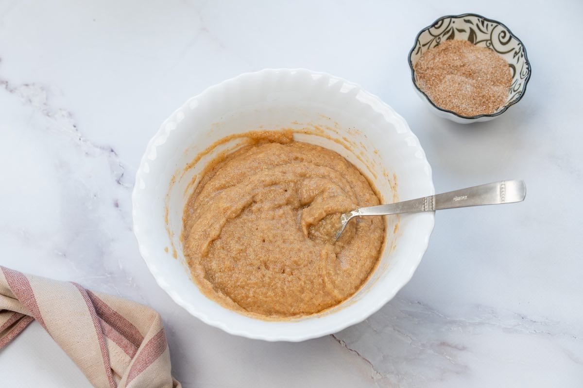 banana bread batter in a bowl.