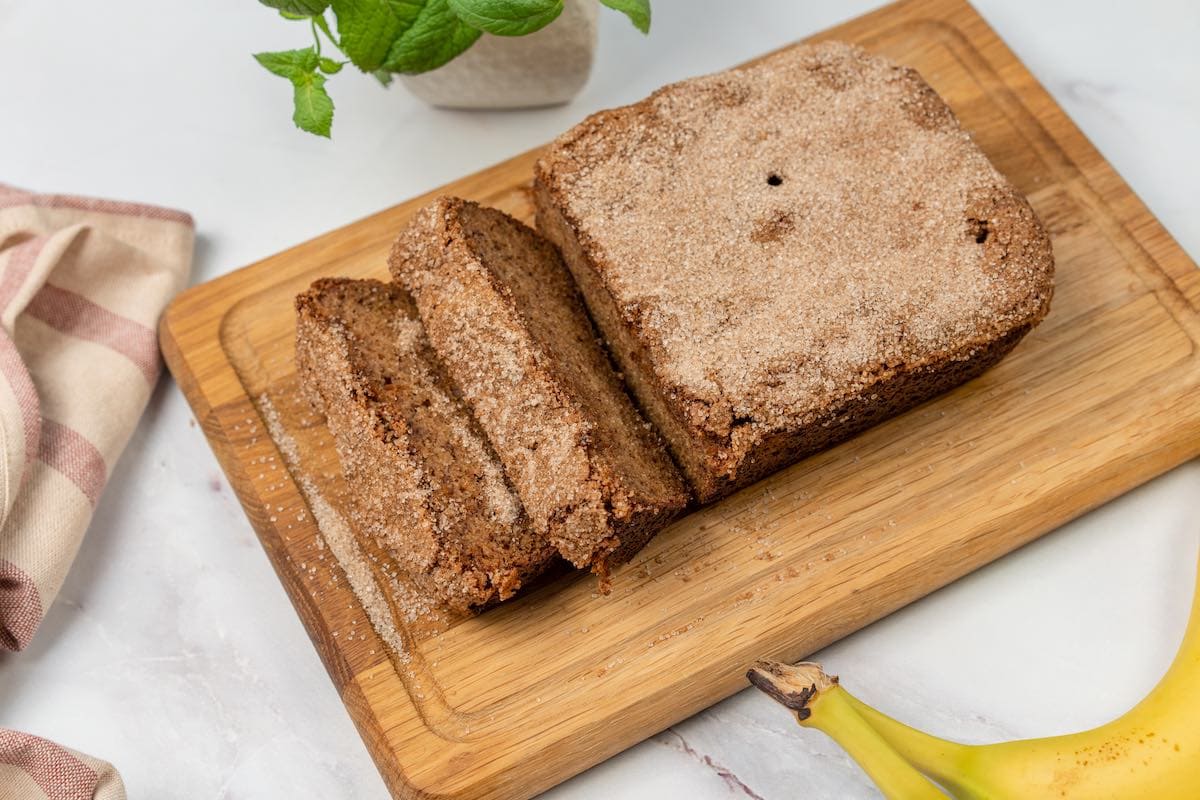 sliced cinnamon crunch banana bread.