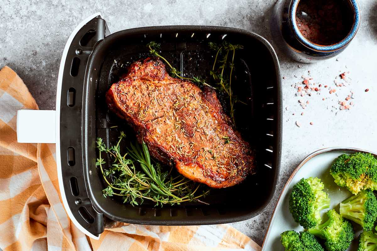 air fried frozen steak.