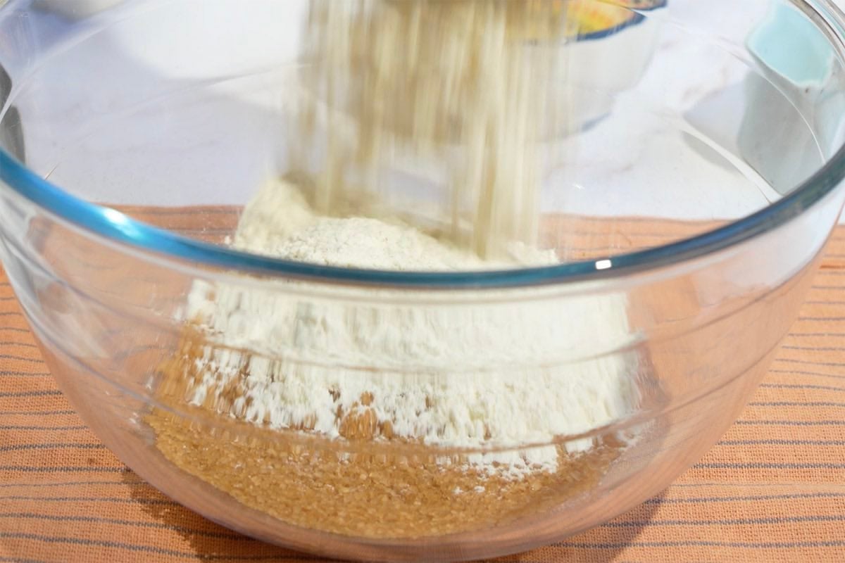 dry ingredients in mixing bowl.