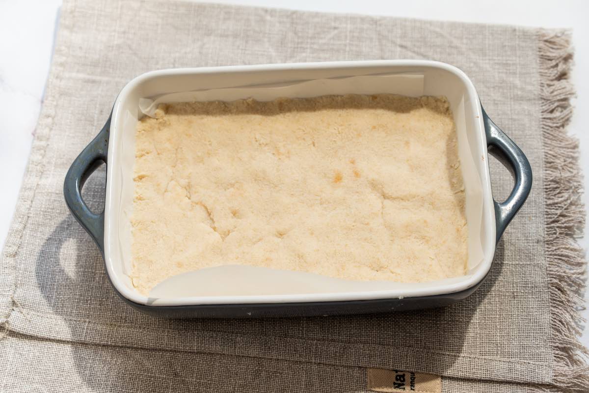 nougat layer in baking dish.