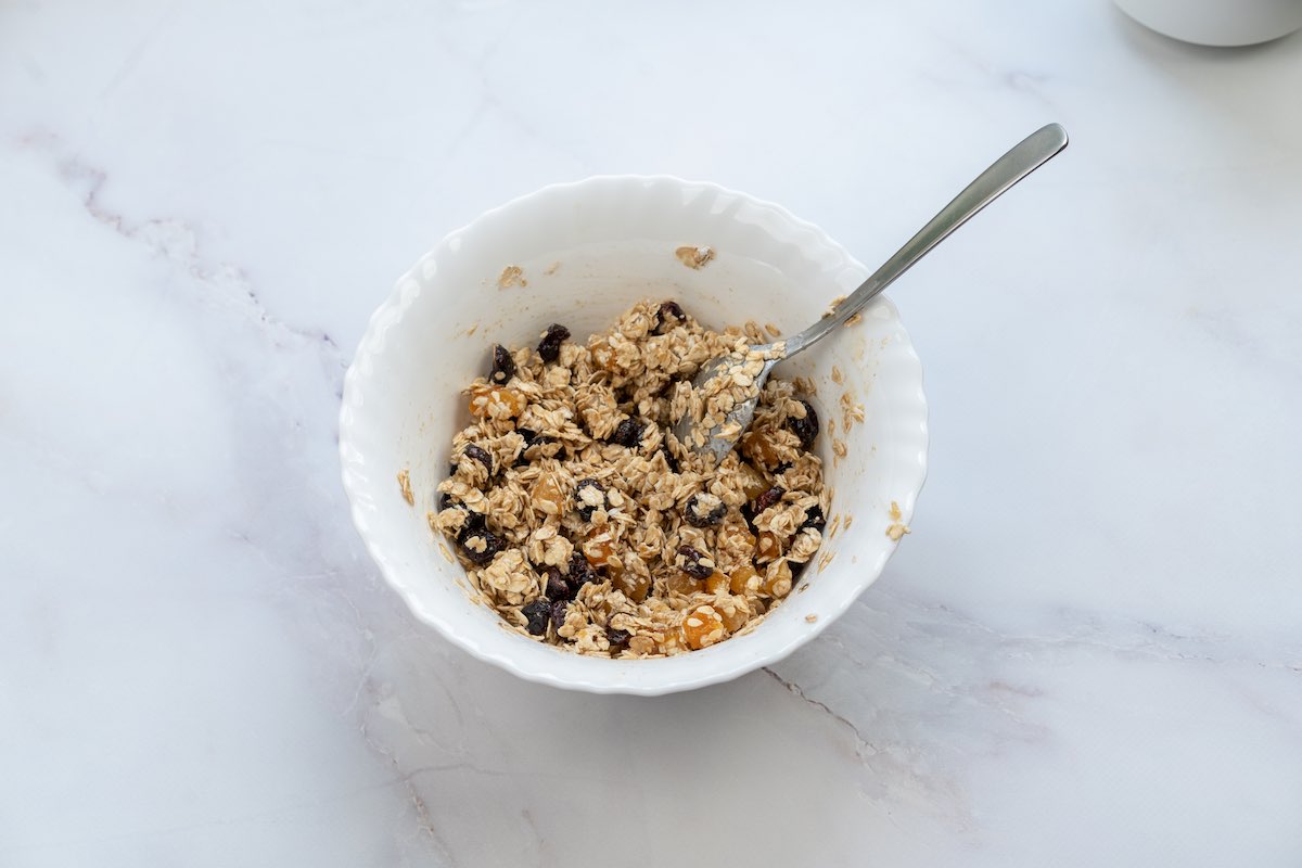 granola bar mixture in a bowl.