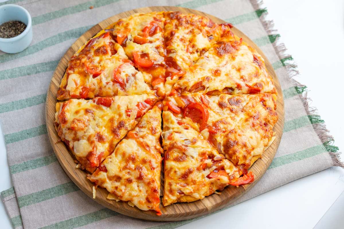 baked and sliced sweet potato pizza.