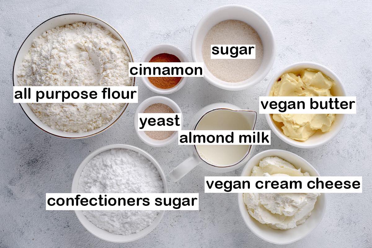 ingredients for vegan cinnamon rolls.