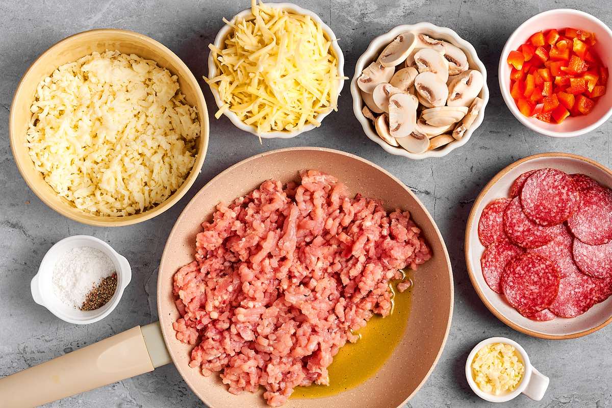 ingredients for crustless pizza.