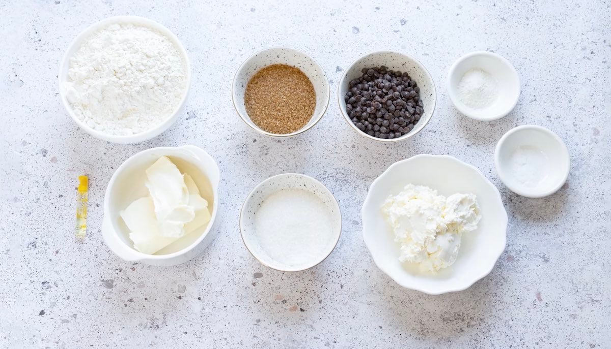 ingredients for eggless chocolate chip cookies.