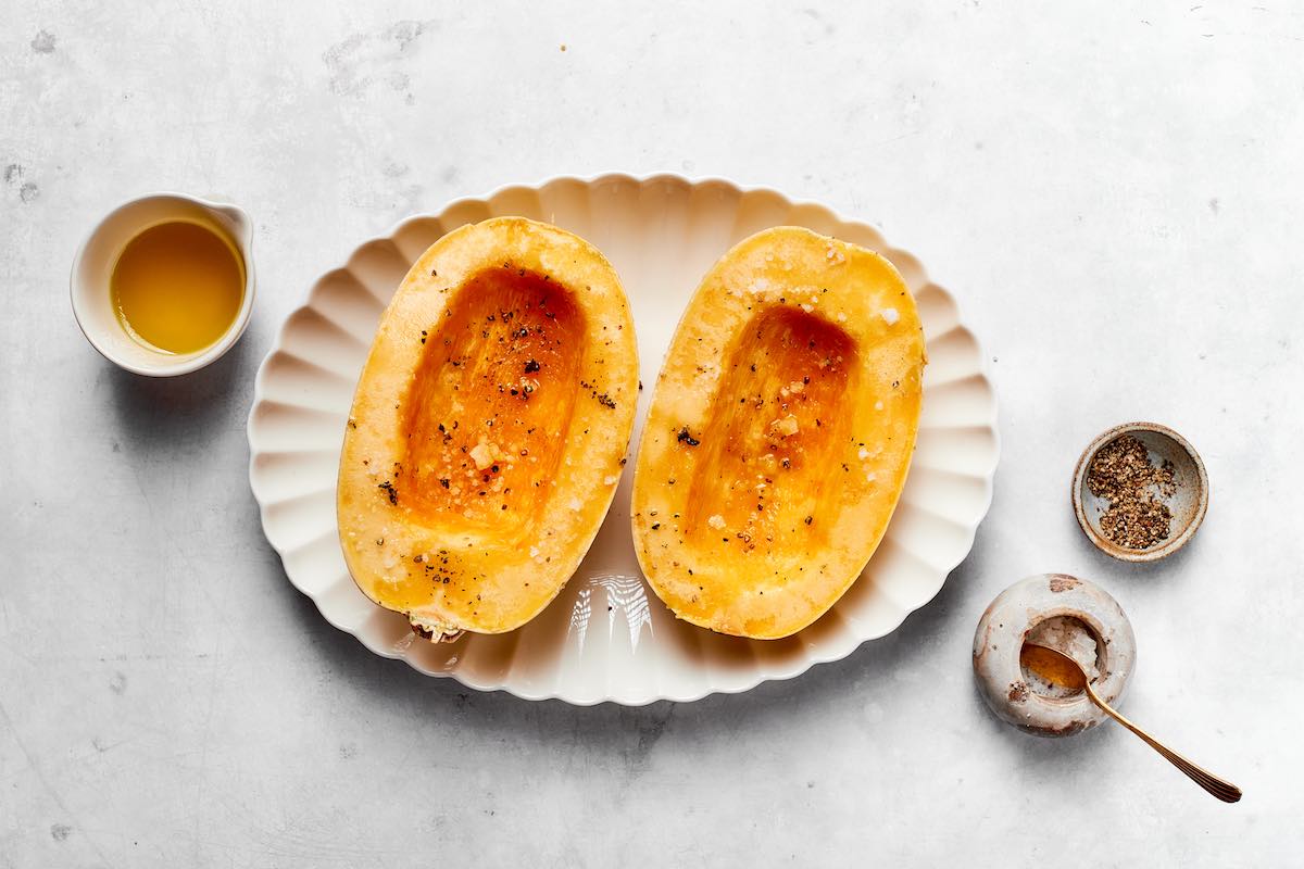seasoned raw spaghetti squash.