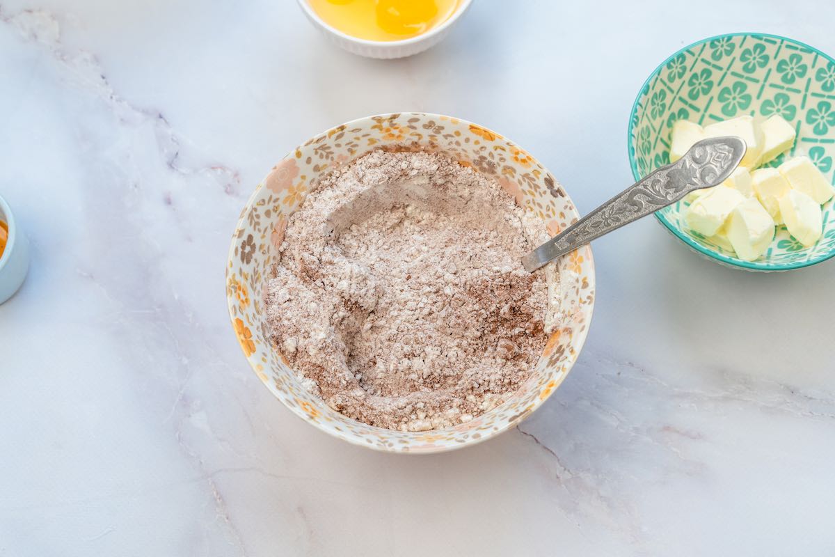 dry ingredients in mixing bowl.