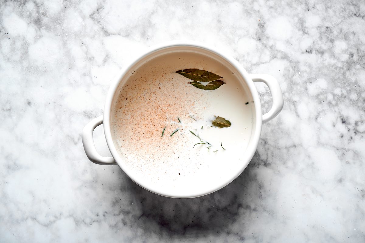 cream sauce in a saucepan.