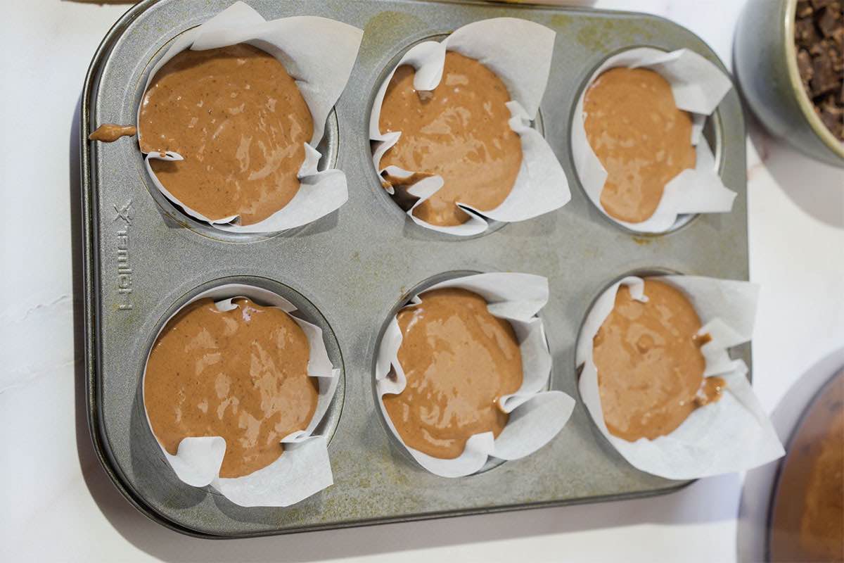 muffin batter in muffin liners.